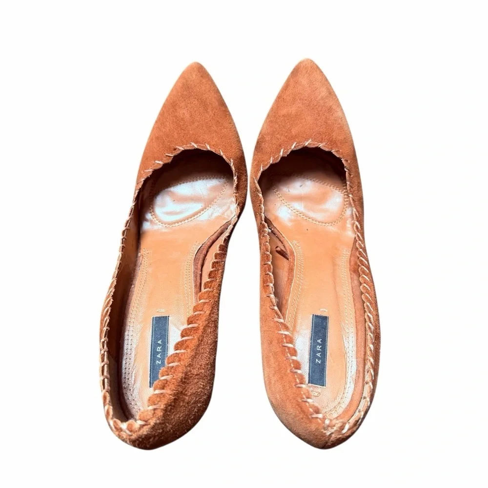 Zara Basic Brown Suede Stiletto 4.5” Heels Size 40 - Picture 3 of 6